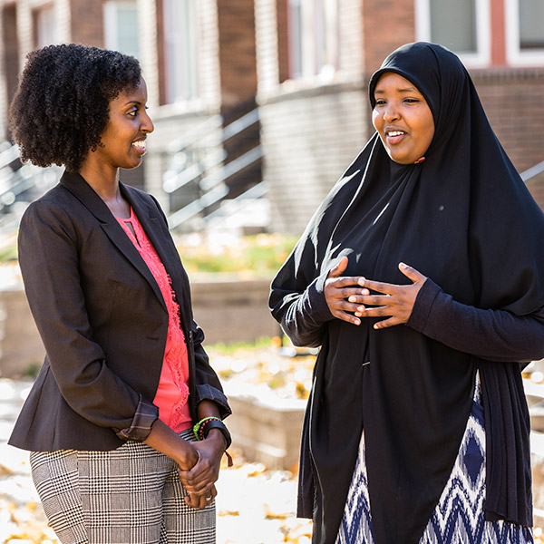 two women talking