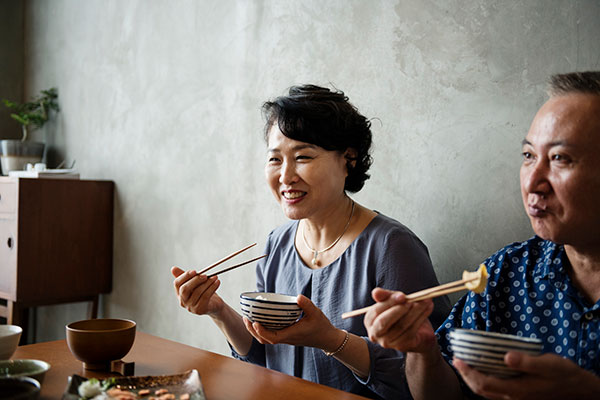 People eating a meal together
