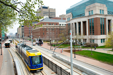 Light rail transit in heart of U of M campus