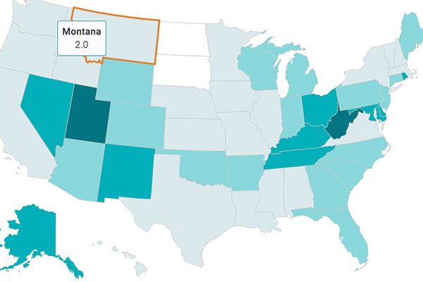 united states map of opioid deaths by state