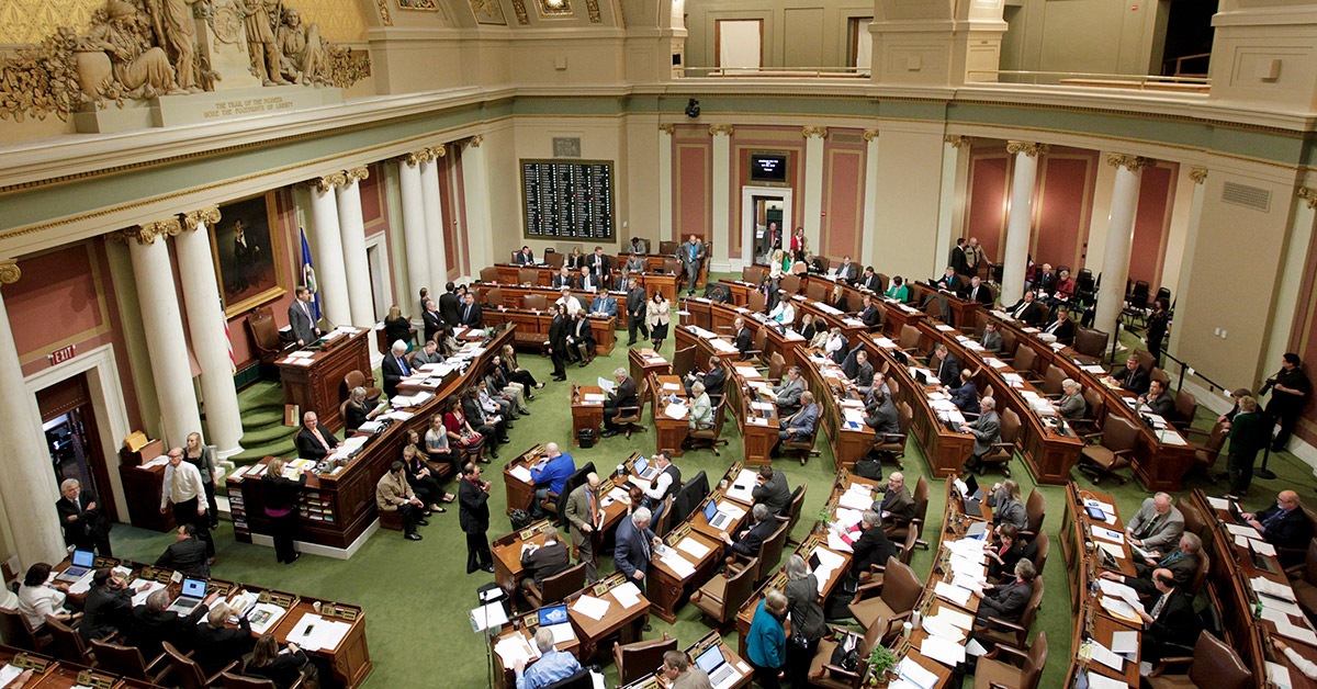 The legislative chamber inside the Minnesota State capitol building.