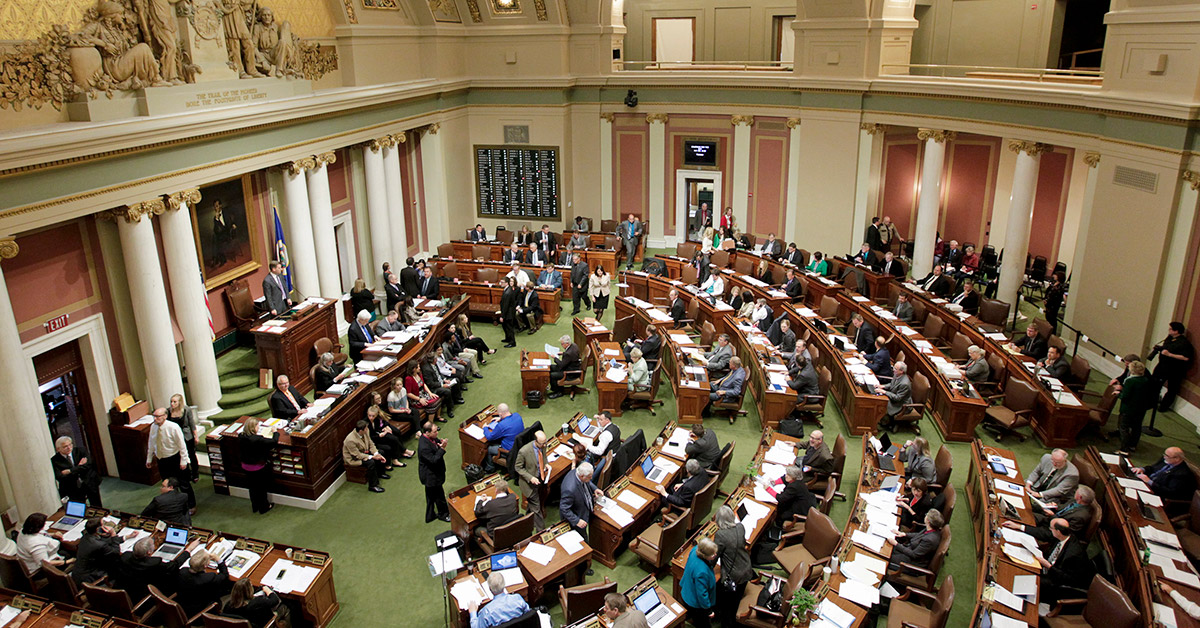 The legislative chamber inside the Minnesota State capitol building.