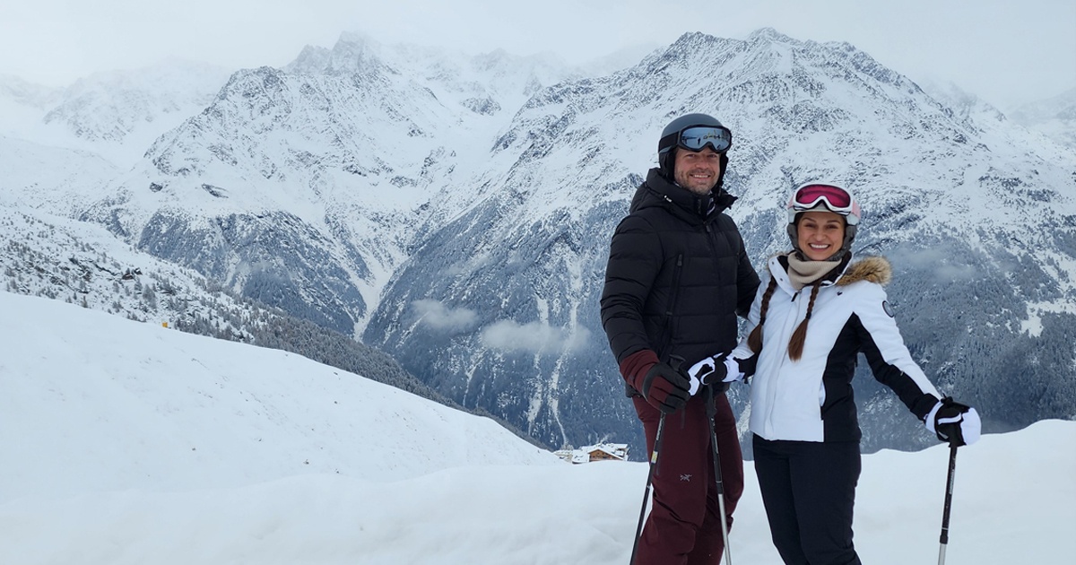 Aaron Berg and wife skiing