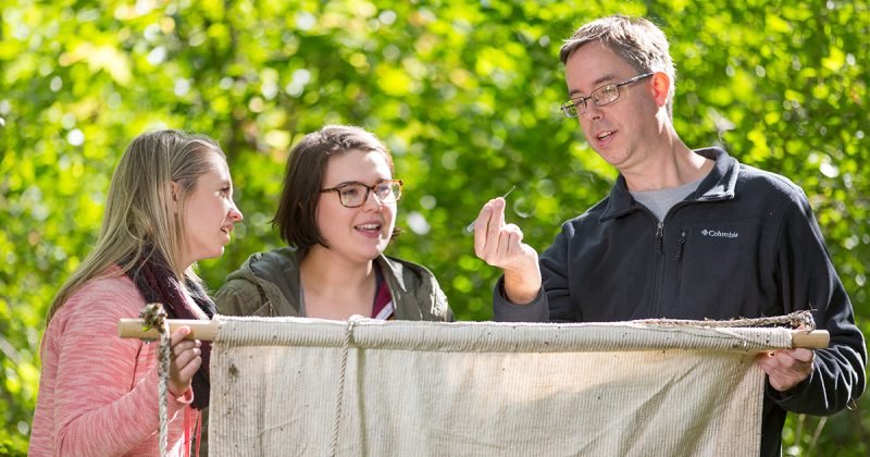 ticks-fb Jon Oliver standing with two people holding a white cloth and examining a tick