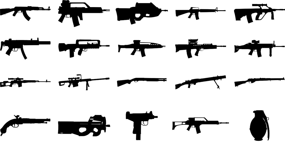 Drawings of different guns.