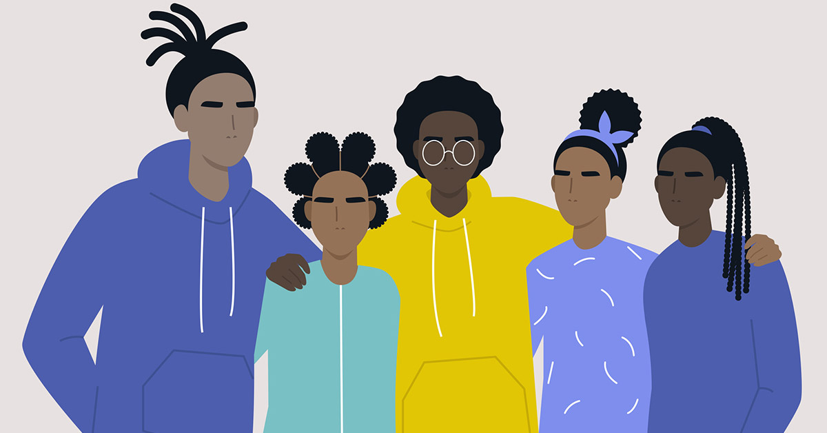 artists drawing of black teens standing