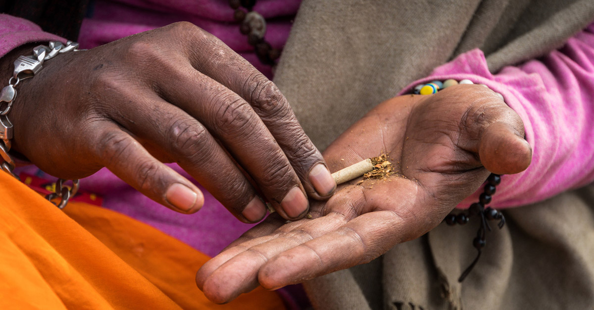 person with tobacco in hands