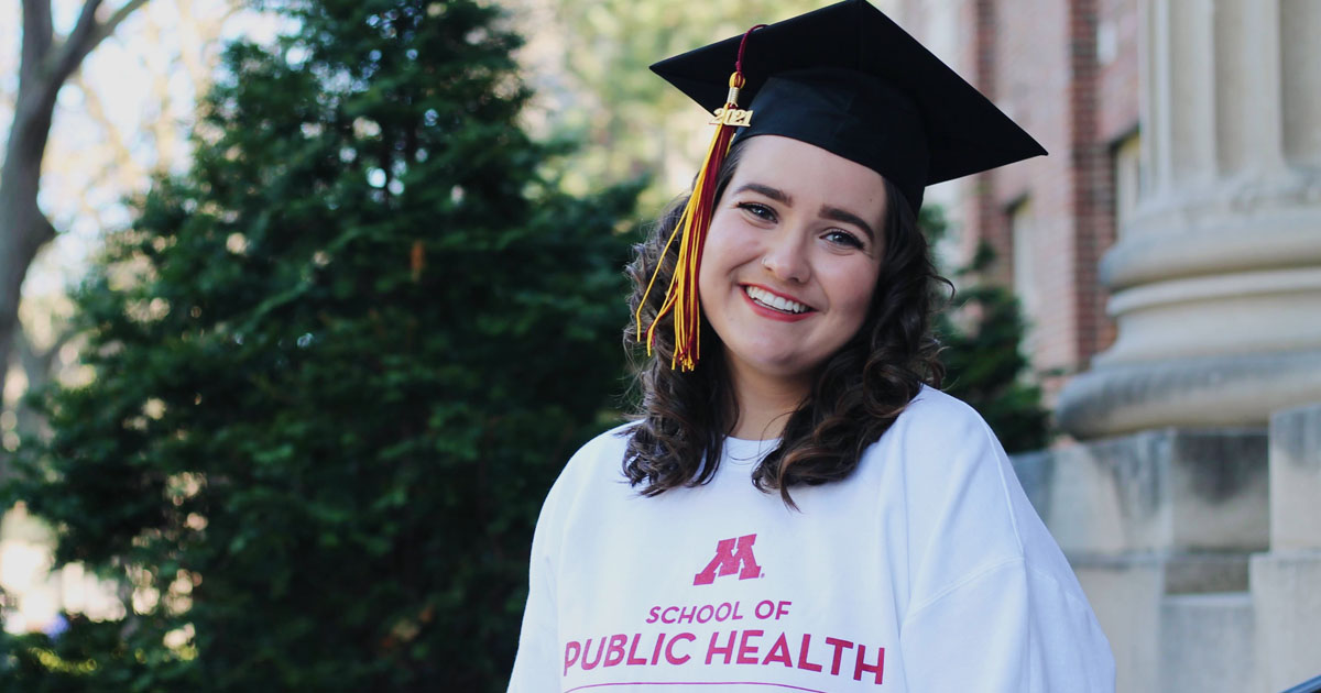 Emily Skalla in a graduation cap