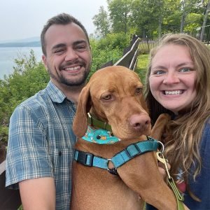 Katrina Saladin with her husband, Chris, and dog, Maple