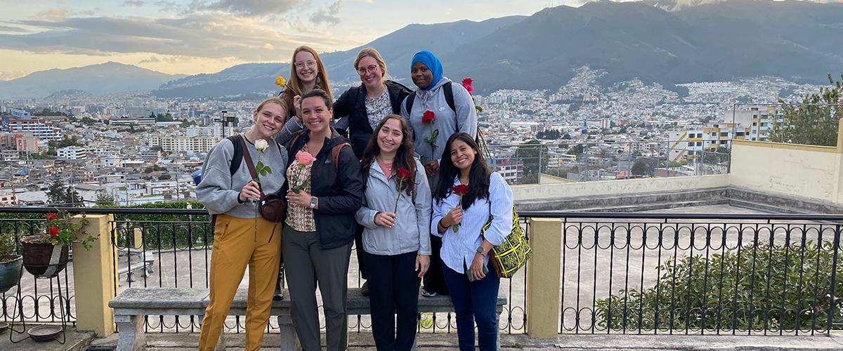 A group of students who traveled to Ecuador for a CGHSR course pose for a picture.