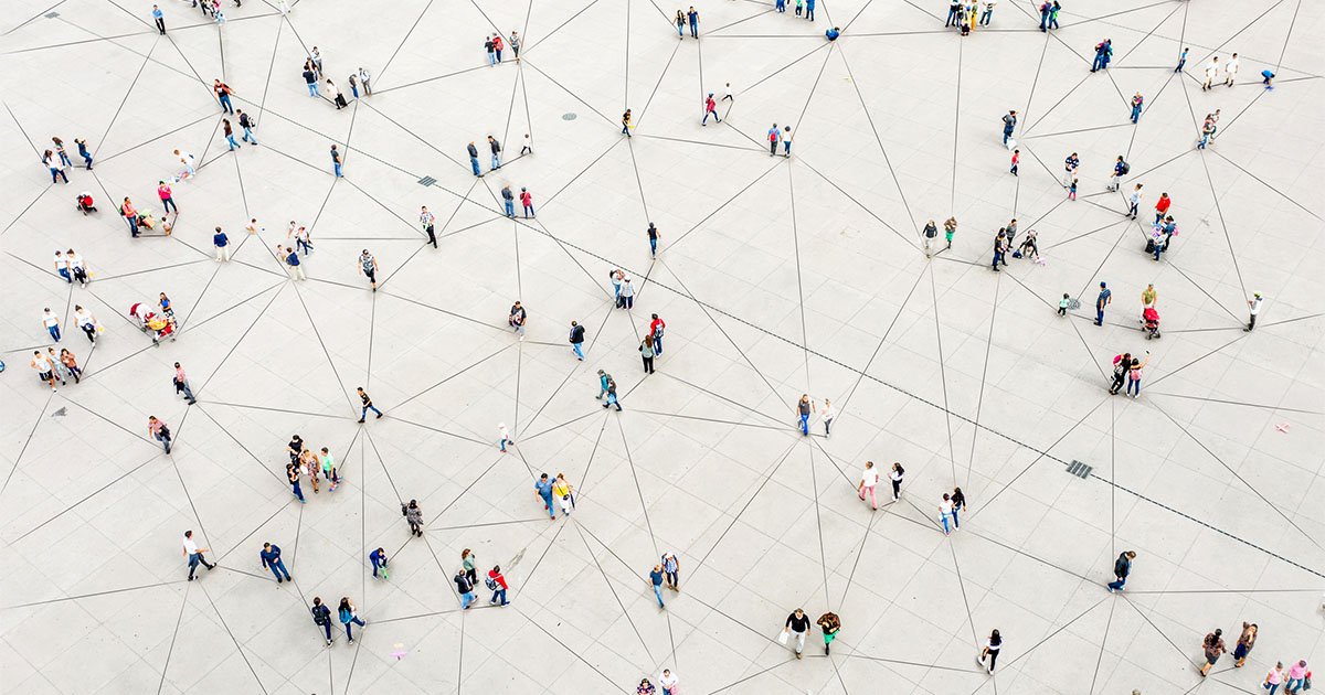 Aerial view of crowd connected by lines