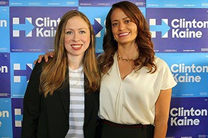 Regan Gonzalez with Chelsea Clinton at the Unidos Votamos Get out the Vote Rally