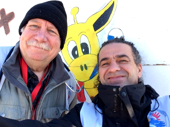 Charles Oberg with a Dutch EMT/nurse on the island of Lesbos.